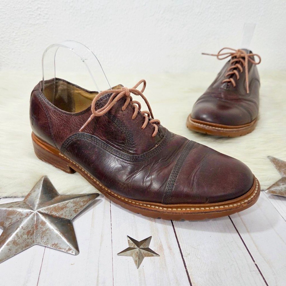Frye Paul Bal men's oxfords dark brown leather distressed lace up shoes size 9
